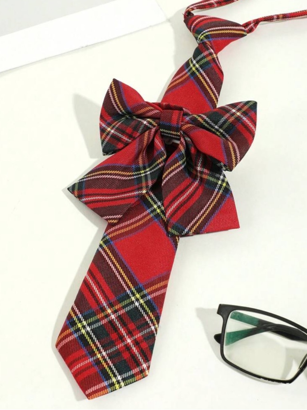 Red Plaid Bow Tie Neck Tie